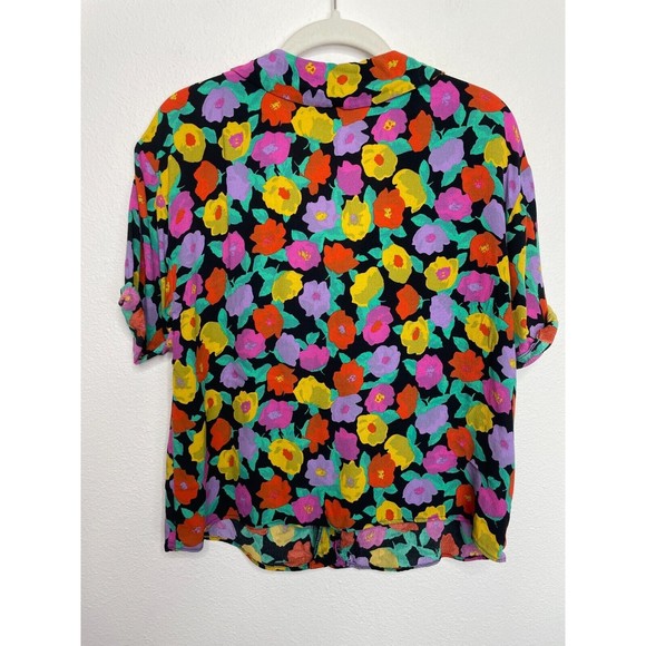 ZARA Trafaluc Small Floral Print Button-Up Shirt Open V-Neck Rolled Short Sleeve - Picture 16 of 16
